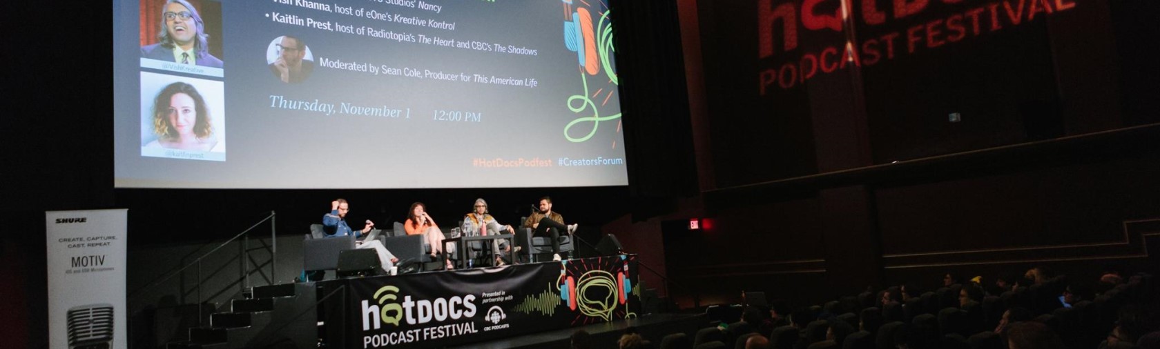 Speakers on stage at Hot Docs Ted Rogers Cinema