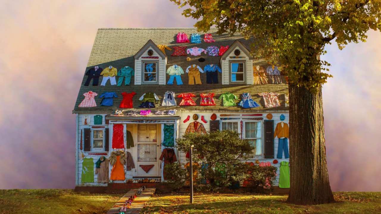 a house with clothes all over it