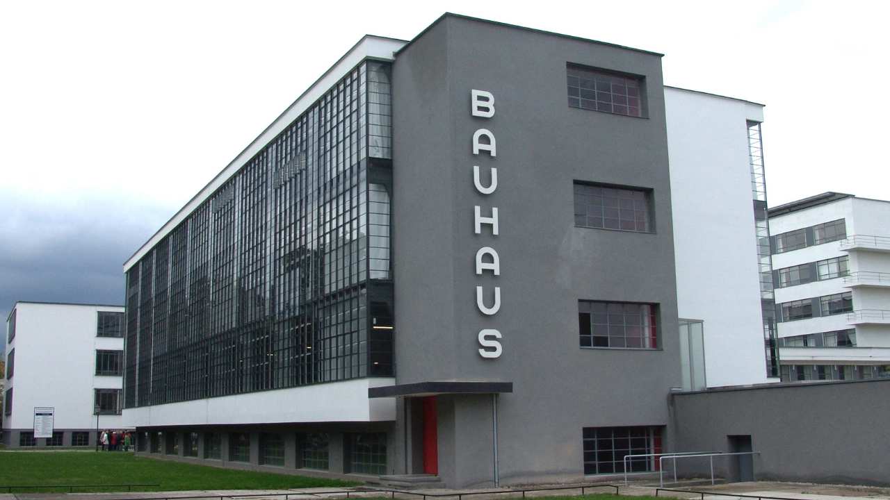 a building with the word Bauhaus on the side
