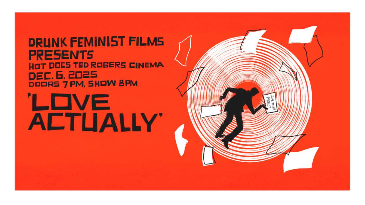 a red background with a white spiral and the silhouette of a man