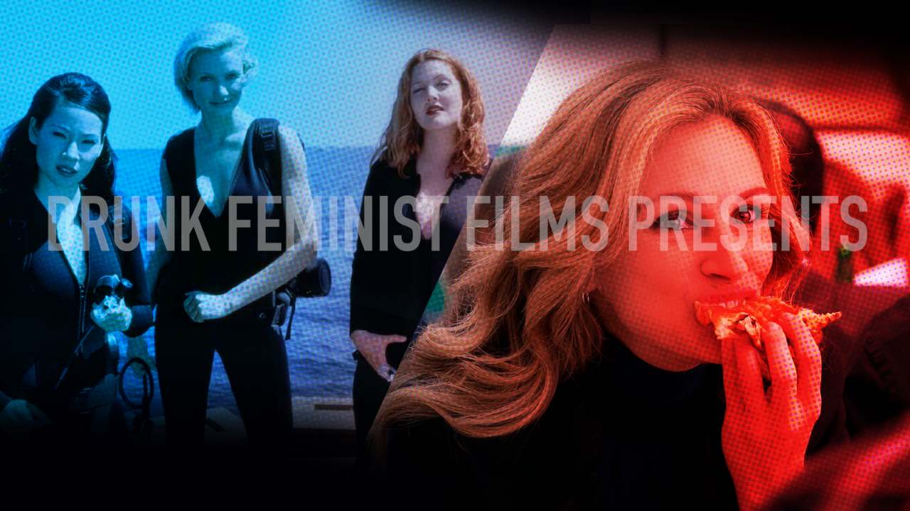 Drunk Feminist Films logo with Charlie's Angels and Eat, Pray, Love