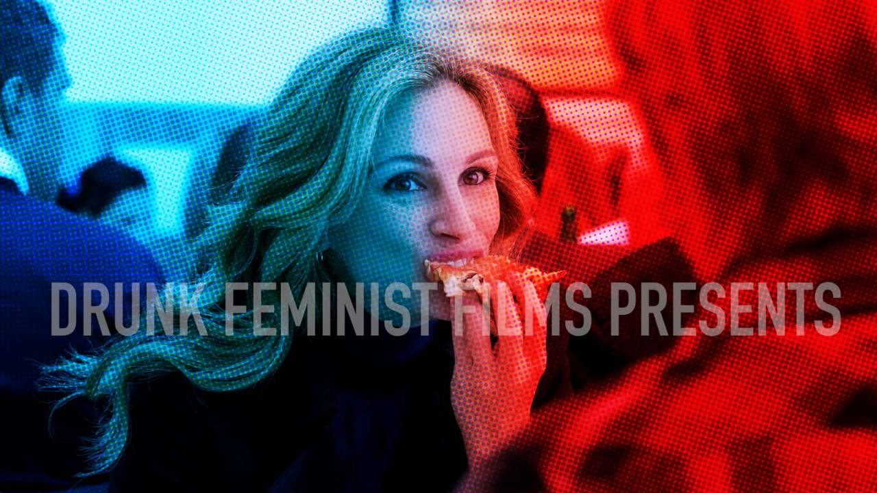 Drunk Feminist Films logo overlayed on a photo of Julia Roberts