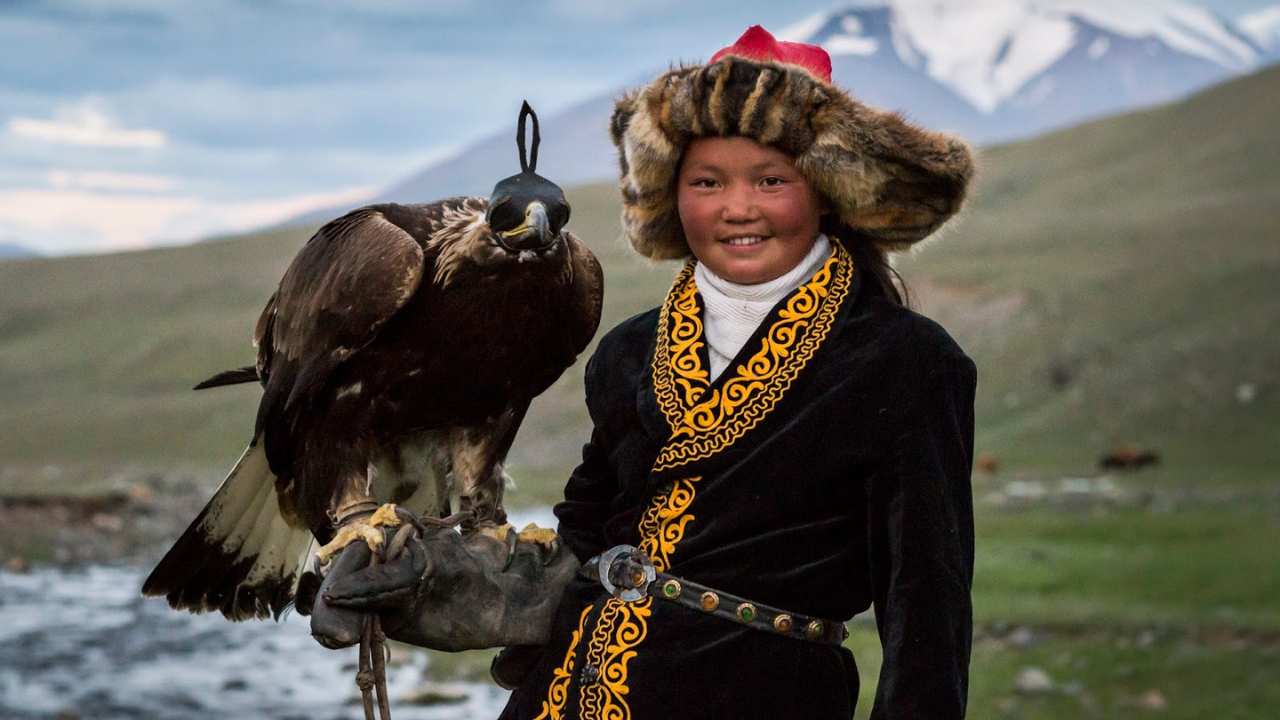 a girl and an eagle