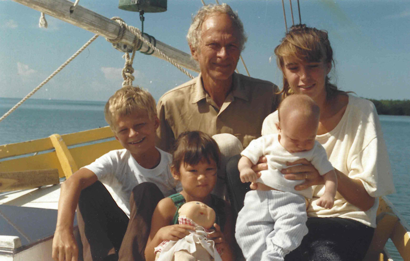 Family photo on a sail boat