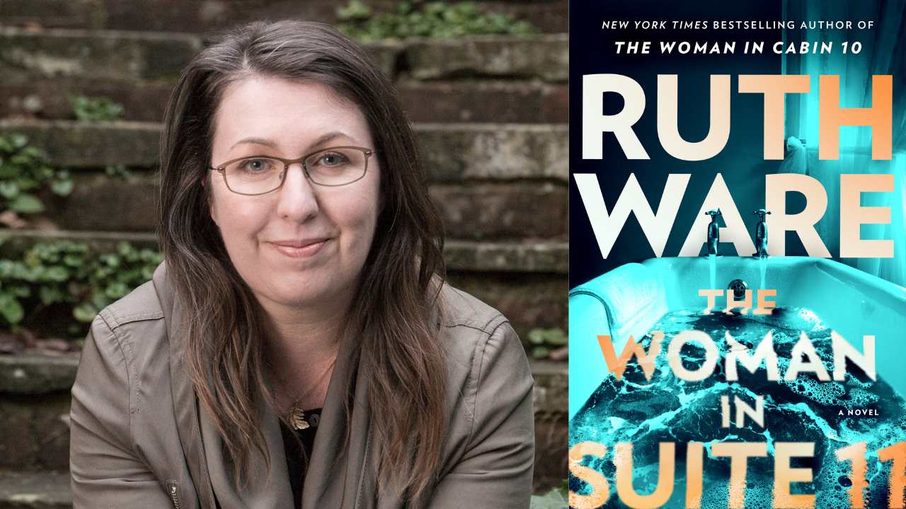 author Ruth Ware next to a book cover