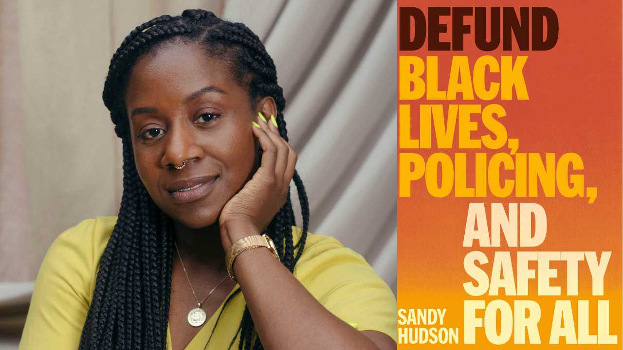 author Sandy Hudson next to a book cover