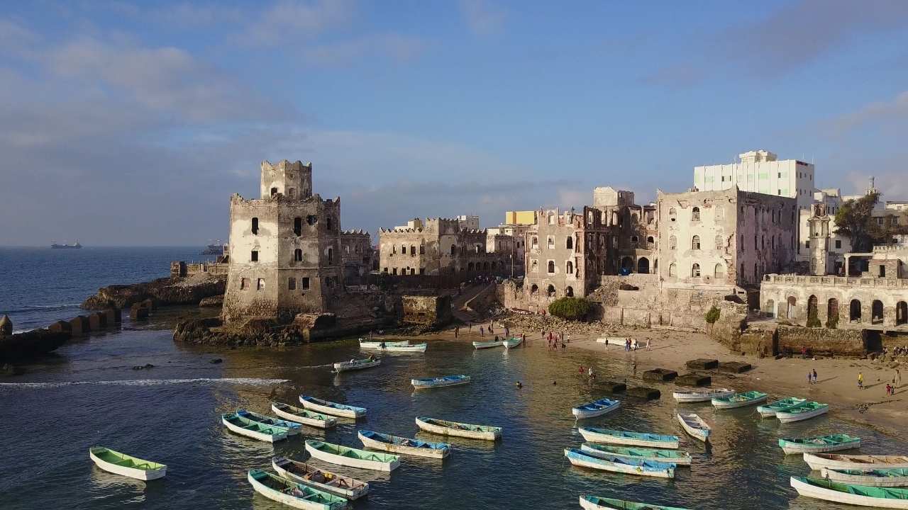 a building with boats in front