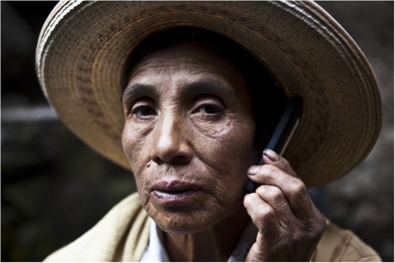 Peruvian woman on cell phone