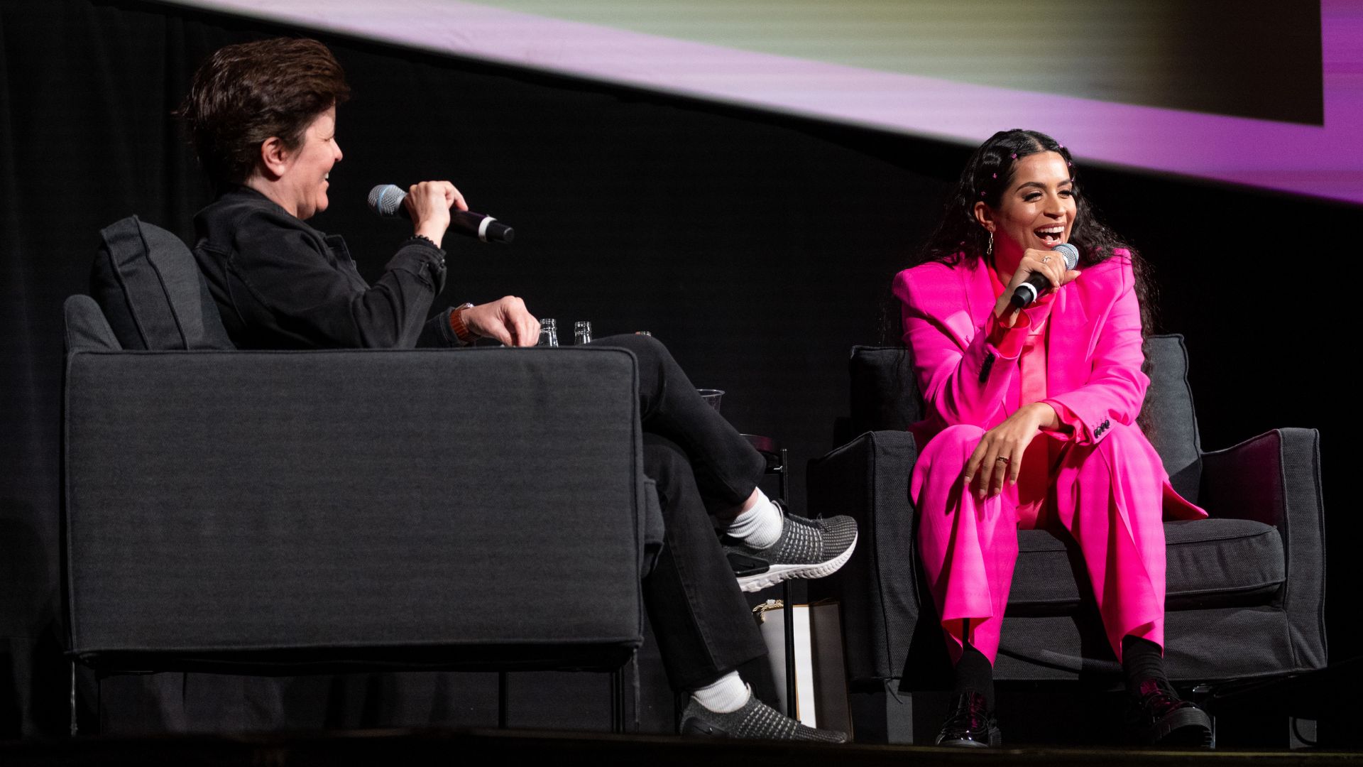 Kara Swisher and Lilly Singh on-stage
