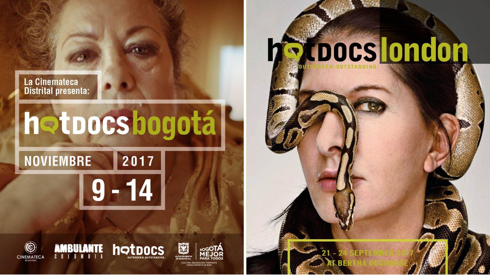 Promotional images for Hot Docs Bogota and Hot Docs London